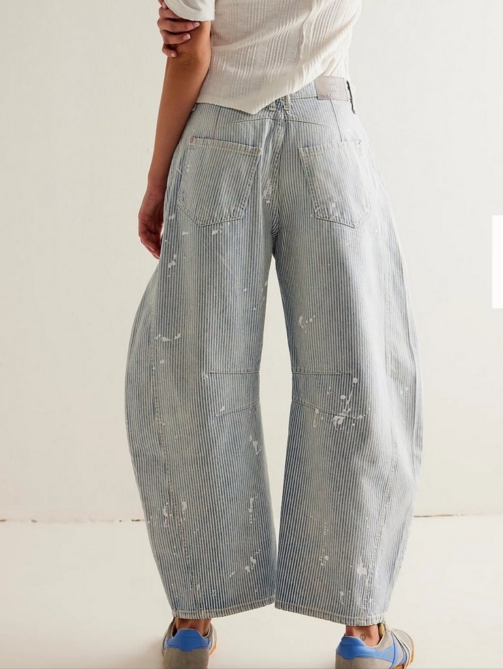 We The Free People Lucky You Mid-rise Barrel Jeans 28 Railroad Tracks Striped - Picture 3 of 11
